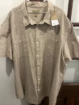 NWT The Foundry Men's 5XL Casual Khaki Chsmbray Short Sleeve Shirt MSRp $44 - Image 1 of 4