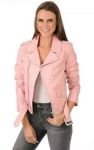 Attractive New Women's Extra Belted Jacket 100% Real Lambskin Motor Biker Jacket - Picture 1 of 3