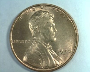 Centavo Lincoln 1946-D elección/gema sin circular rojo/marrón original envío 99c - Imagen 1 de 2