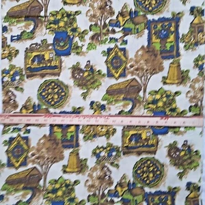 3yd X 45" Vtg 60s Mid Century Colonial Print Cotton Canvas Home Decor Fabric  - Picture 1 of 4