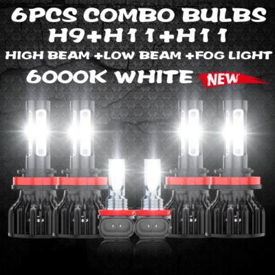 Para For Nissan Sentra 2013-2020 6000K faros LED Hi/Lo + luces antiniebla 6X - Image 1 of 4