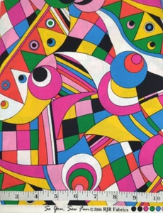 2006 So You Sew Fun Vibrant Abstract Print 1.5yds RJR Fabrics Cotton Sew Quilt - Picture 1 of 2