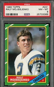 1986 Topps Football #241 Ralf Mojsiejenko San Diego Chargers PSA 8 & bonus cards - Picture 1 of 2