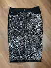 New Next Size 10 Sequin Front Black Denim Stretchy Skirt, Party Evening, Clubs