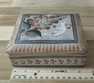 Vintage Tonala Trinket Jewelry 5" Box Pottery Mexico Folk Art Bird - Picture 1 of 5