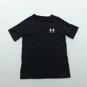 Under Armour Shirt Boys Small Youth Fitted Black Short Sleeve Heatgear - Picture 1 of 11