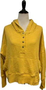 Free People Movement Yellow Pullover Crop Hoodie Size Small Oversized Thumb Hole - Picture 1 of 8