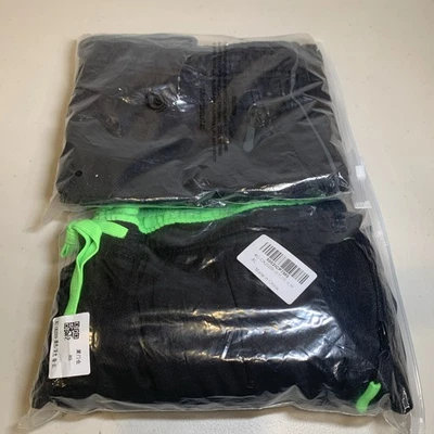 Lot 2 Men’s Athletic Pants Black XL Neon Green/ Gray Trim 100% Polyester Generic - Image 1 of 4