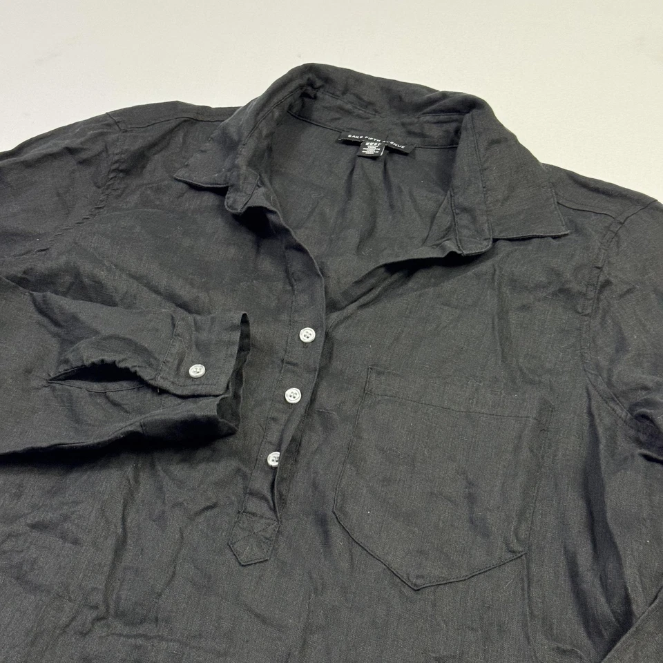Saks Fifth Avenue Shirt Mens Medium Black Linen Popover Tunic Long Sleeve - Image 1 of 4