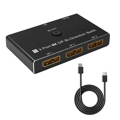 1*8K DisplayPort Splitter 3 in 1 Out  1 in 3 out 3x1 1x3 Display Port Adapter - Bild 1 von 4