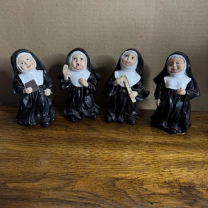 Set of 4 Nun Figurines Novelty Resin Catholic - Picture 1 of 8