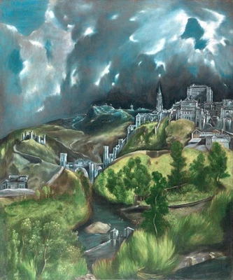 VIEW OF TOLEDO SPANISH CITY 1597 SPAIN LANDSCAPE PAINTING BY EL GRECO REPRO - Image 1 of 3