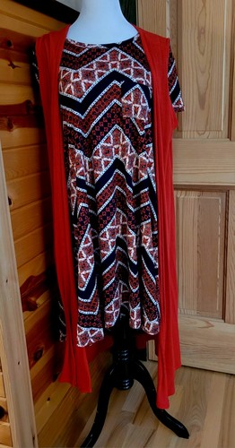 VETEMENTS 2 pz. Abito Lularoe Carly taglia Med & JOY grande gilet spolverino blu chevron $ rosso us intime ottimeioni