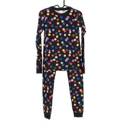 Hanna Andersson Pajamas Girls 160 14 16 Polka Dot PJs Black Multicolor Cotton - Image 1 of 4