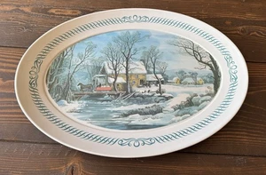 Currier & Ives Melamine Large Serving Platter Brookpark Christmas Horse 21 x 15 - Picture 1 of 6