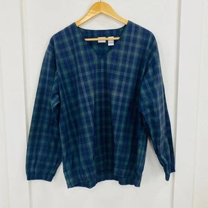 Izod Women’s Windbreaker Large Blue And Green Plaid V-Neck Golf Pullover - Picture 1 of 11