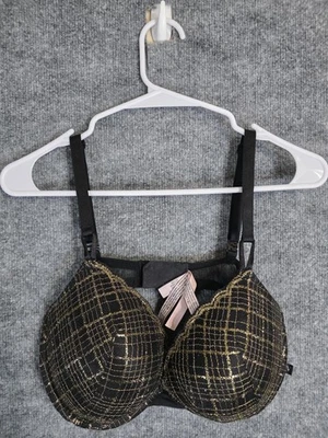 Sujetador Victoria's Secret para mujer 38D negro dorado a cuadros push up con aros acolchado con cable Foto 1 de 4