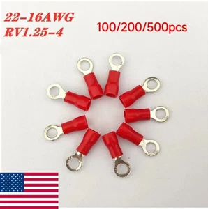 100-500PCS Red 22-16AWG #8 Cable Wire Crimp Connectors Ring Terminals - Picture 1 of 8