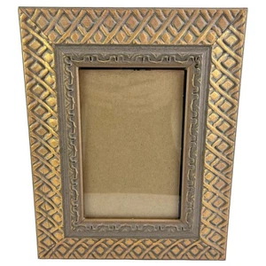 Verzierter Gold Bilderrahmen Fotorahmen geschnitzt Holz Diamant Harlekin Gitter hält 4x6" - Bild 1 von 11