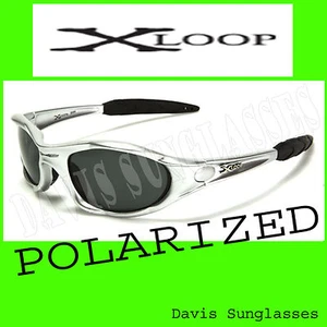 X Loop Sunglasses POLARIZED PZ0501 Davis D4 fishing sports wrap silver - Picture 1 of 4