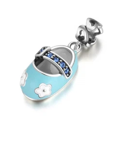 Charm For Bracelet Or Necklace Sterling Silver 925 Baby Shoe - Picture 1 of 6