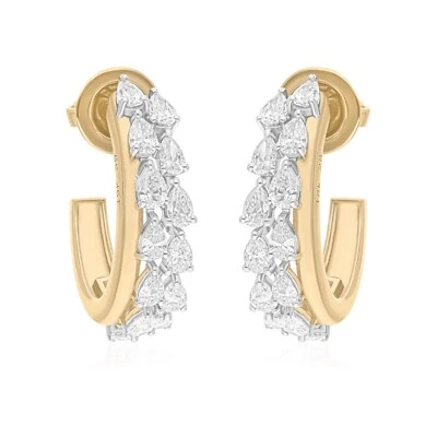 2.15 Ct Lab Grown CVD Pear Diamond Earrings 14k Yellow/White Gold Jewelry Gift - Image 1 of 4