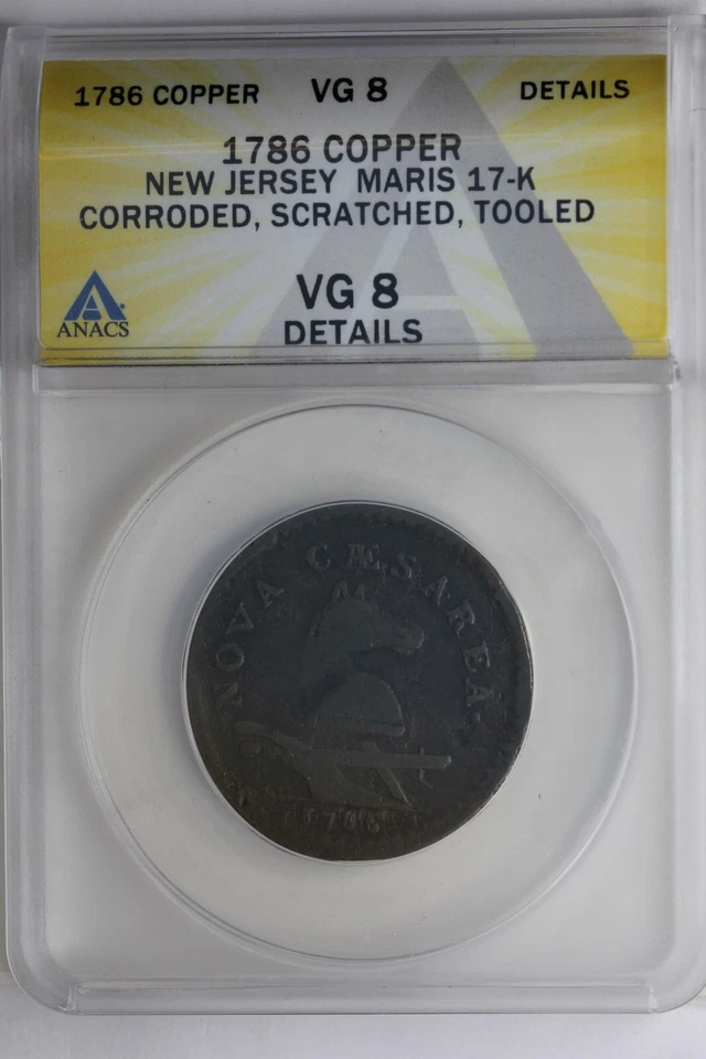 1786 .01 ANACS VG8 DETAILS NEW JERSEY MARIS 17-K CORRODED, SCRATCHED, TOOLED - Image 1 of 2