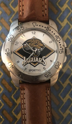 Jacksonville Jaguars Sportivi NFL Vintage 1998 Leather Watch-Works-New Battery Cover