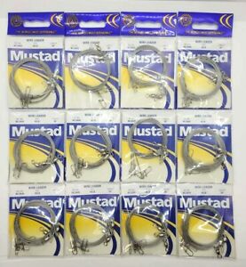 (LOT OF 12) MUSTAD WIRE LEADER - 45LB TEST 36" - 3 PER PACK (WL3645)