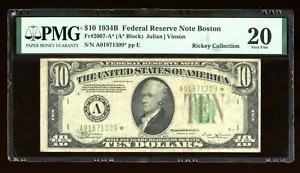 DBR 1934-B $10 Vinson FRN Boston STAR Fr. 2007-A* PMG VF-20 Serial A01871309* - Picture 1 of 2