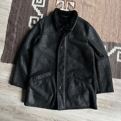 Christ Real Leather Men's Black Shearling Coat Jacket Size XL - Image 1 of 4