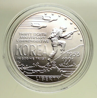1991 D UNITED STATES USA Korean WAR Vintage OLD BU Silver Dollar Coin i95092 - Image 1 of 3