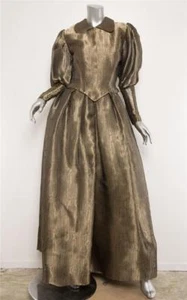 PAULINE TRIGERE VINTAGE Bronze Gold Organza Collar Puff-Sleeve Full Dress Gown 6 - Picture 1 of 8