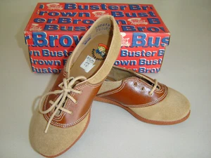 Vintage Buster Brown "Pom Pom" Saddle Back Suede Leather Shoes Size 9 1/2 M  NIB - Picture 1 of 7