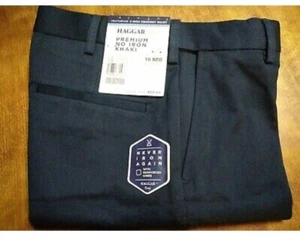 Haggar Premium No Iron Khaki Straight Fit Flat Front Pants YOUTH 16R Dark Navy - Picture 1 of 5