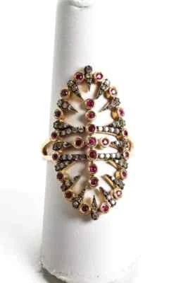 Rarities Gold Plated Sterling Pink Sapphire Silver Diamond Cocktail Ring Size 8 - Image 1 of 4