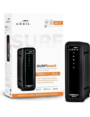 ARRIS SURFboard SBG10 DOCSIS 3.0 16 x 4 Gigabit Cable Modem & AC1600 Wi-Fi - Image 1 of 4