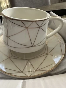 Espresso/Tea cup , 12 Ceramic Gold Stripe Cup and Saucer Set 4oz - Picture 1 of 6