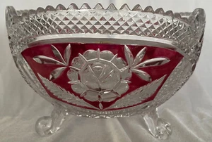 Vintage 21cm 3 Footed Bowl Flower Ruby Flash Anna Hutte - Picture 1 of 3