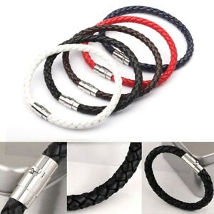 Braided Leather Bracelet Magnetic Clasp Bangle Stainless Steel Men Women Jewelry