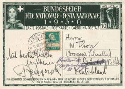 SWITZERLAND: Pictorial postal stationery postcard Luzern to Germany 1930. - Image 1 of 2