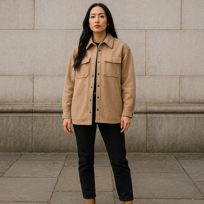 Old Navy Women's Size Large Big & Tall Brown Shacket Blouse with Front Pockets - Image 1 of 4