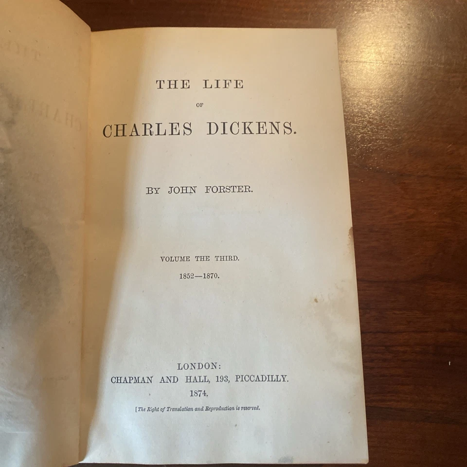 The Life Of Charles Dickens, Forster Volume 3 Only Circa 1874 Victorian Binding - Image 1 of 4