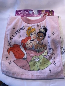 Disney Princess Bibs 100% Cotton 2-Pack Baby Belle Ariel Tiana Cute Gift - Picture 1 of 4