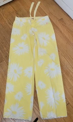 VTG Y2K SMALL Juicy Couture Wide Leg Pajama Bottoms Lounge Pants Yellow Floral  - Image 1 of 4