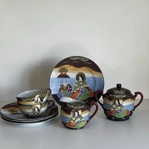 Vintage Japanese Moriage Satsuma Style Tea Cups Plates Creamer Sugar Bowl 8 Pcs - Picture 1 of 24