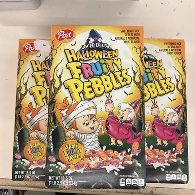 批量 3 件 万圣节 果味 鹅卵石 谷物 限量版 18.5 盎司 盒子 全新 未开封 — 第 1/4 张图片
