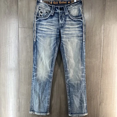 Pantalones de mezclilla para hombre Rock Revival desgastados "ciprés" ajustados rectos 28x32 nuevos sin etiquetas Foto 1 de 4