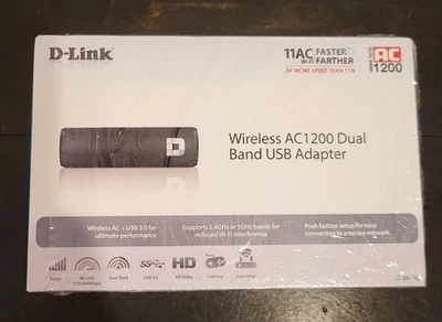 New D-Link Wireless AC1200 Dual Band USB 3.0 Adapter DWA-182 - Image 1 of 4