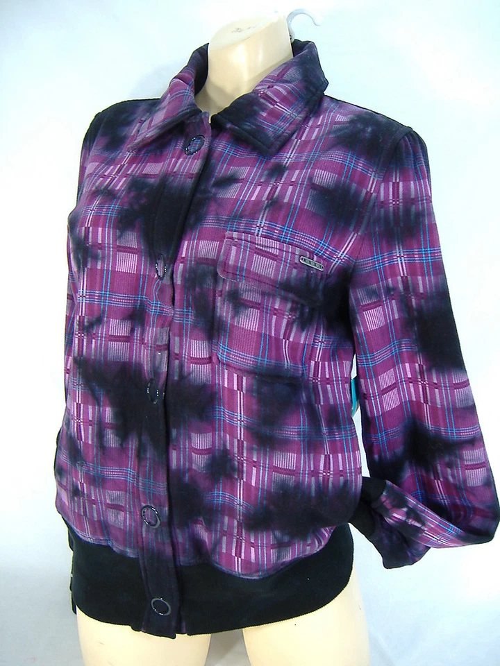 New Junior Womens Large Roxy Bleachers Black Purple Jacket Fleece $75 - Image 1 of 1